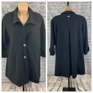 St John The Coat Collection Black Wool Swing Coat‎ L Missing Button